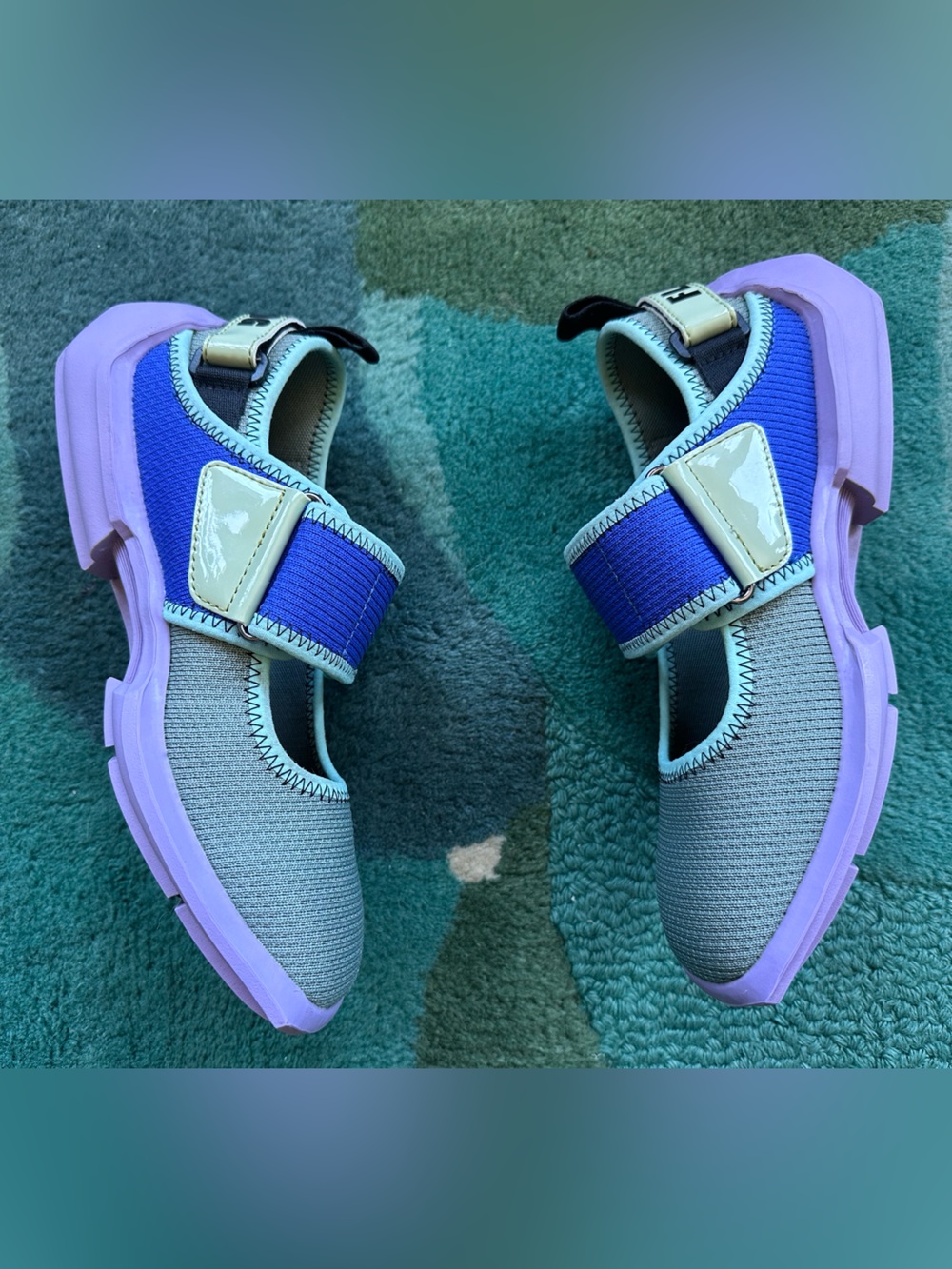 Fluevog EXCELLENT Angel Blair vegan Velcro strap green/blue/purple MJ sneaker -9 - Picture 10 of 16